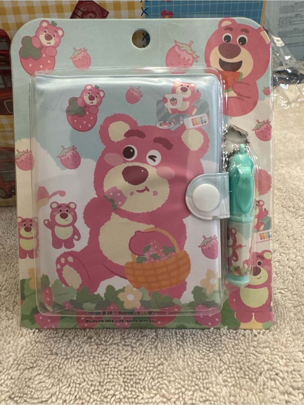 Lot-o-hugging Pink Strawberry Bear Notebook with charm Pen